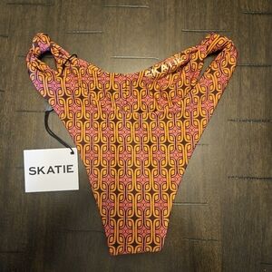 Skatie Geometric Bikini Bottom - Orange and Pink